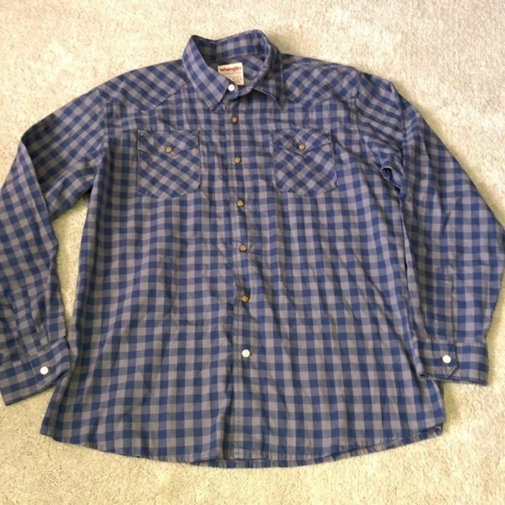 Wrangler XL Check Plaid‎ Print Pearl Snap Button Down Shirt